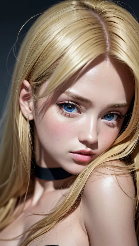 (masterpiece, best quality, 8k, raw photo, absurdres, blonde hair:1.2), no makeup, small face, facelight, tanktop, upper body, breasts focus, smaller waist, pretty girl, teen, looking at viewer, medium breasts, photorealistic, film grain, chromatic aberrat...