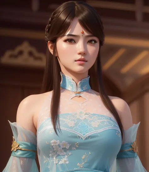 a close up of a woman in a blue dress with a sword, game cg, yun ling, full body xianxia, portrait knights of zodiac girl, trend...