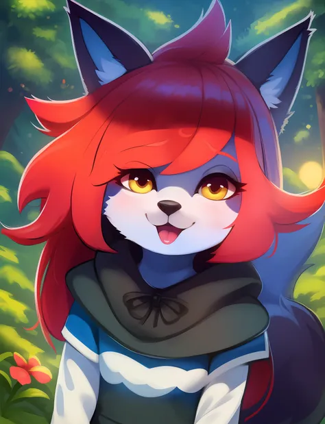 araffe with red hair and a furry tail in the woods, very very beautiful furry art, dramatic cinematic detailed fur, furry art, f...