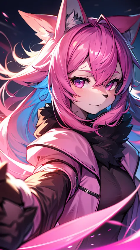 furry, pink fur, night, glowing hairs