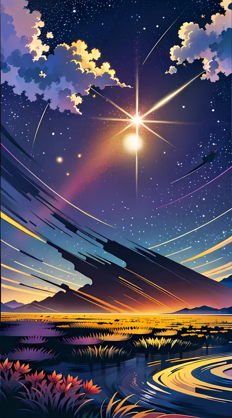 ((a illustration of a very vast fantastic starry sky and mysterious landscape)), masterpiece, break , best quality, ultra detail...