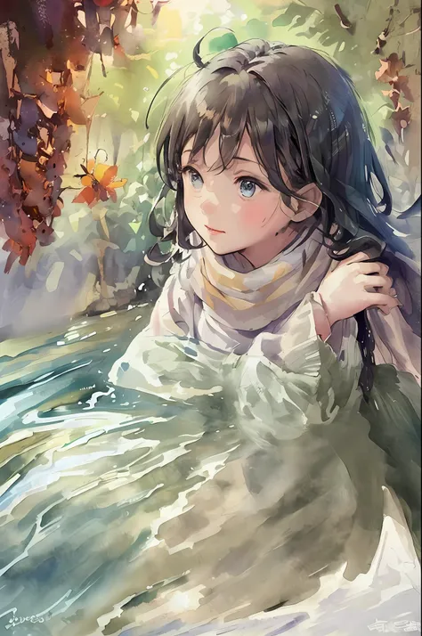 (best quality, masterpiece:1.2), ((Field of flowers)), beautiful detailed blue eyes, 1 East Asian girl with white, blonde long hair wearing a Japanese uniform, in the style of Matchapix, Hair and scarf fluttering in the wind during sunset, Leaf in wind, Ha...
