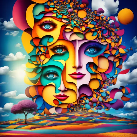 (colorfulsurrealism)++, (surrealism), a face of a woman