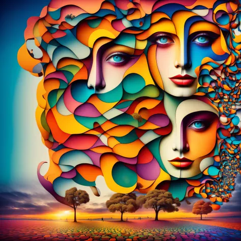 (colorfulsurrealism)++, (surrealism), a face of a woman