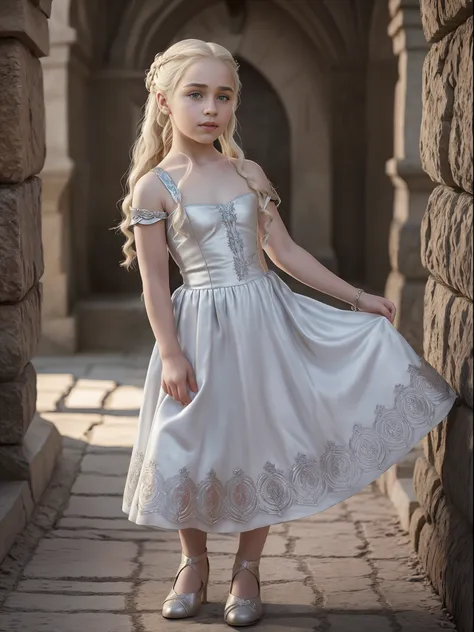 raw fullbody, cute and beautiful ((5 year old)) childhood photo of [1girl, daenerys targaryen, emilia clarke], ((1girl, 5 year o...