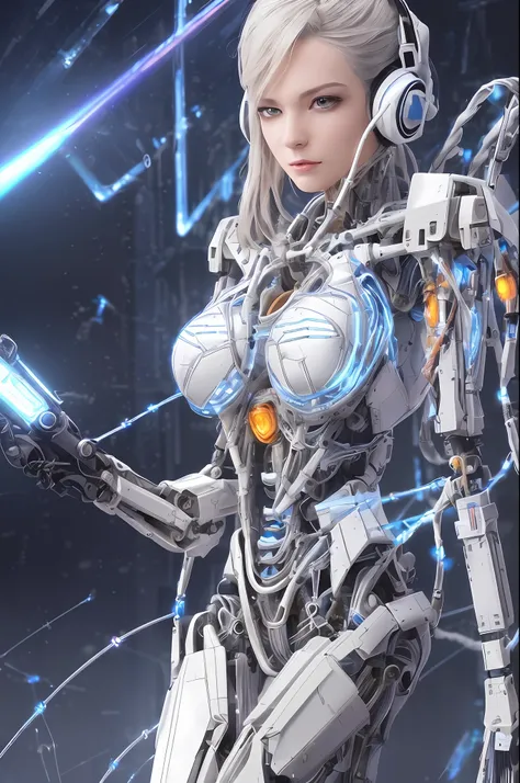 (official art, beautiful and aesthetic), (1girl:1.3), science fiction, (masterpiece, best quality, ultra detailed), complex 3d render ultra detailed of a beautiful porcelain profile woman, (white and silver cybernetic implants), (fractal art:1.1),(colored ...