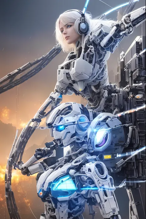 (official art, beautiful and aesthetic), (1girl:1.3), science fiction, (masterpiece, best quality, ultra detailed), complex 3d render ultra detailed of a beautiful porcelain profile woman, (white and silver cybernetic implants), (fractal art:1.1),(colored ...