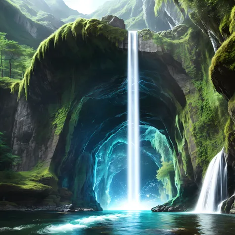 (high quality) dimensional portal next to a waterfall