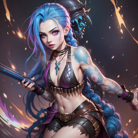 [Jinx League of Legends], Jinx Lol, masterpiece, (best quality: 1.2), (high resolution), (top quality), (8k, 4k, intricate), (full-body)