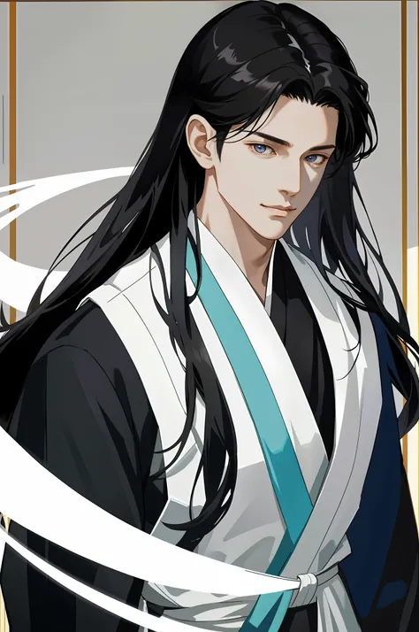 masterpiece, excellent, man, handsome, long black hair, white hanfu, adult, fine eye and face portrayal, masculinity, masculinit...