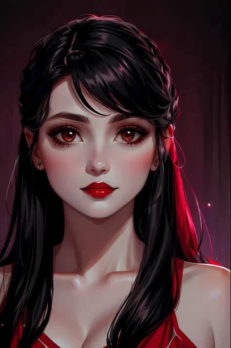 a vampire,fair skin,black hair,black eyes