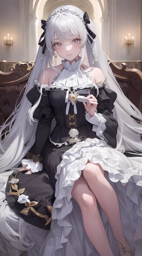 (depicting the eyes in detail), (delicately portraying the eyes), dramatic compositions, court-style dresses, royal, gorgeous, cascading frills, ruffles, bows, crystal chandeliers, Roman curly hairstyles, ponets, double ponytails like drills, look at the c...