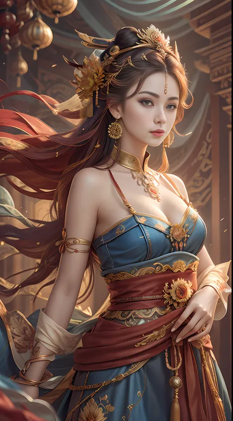 Best quality, masterpiece, ultra-detailed high resolution, (realistic: 1.4), original photos, illustrations,
1 Girl Holding Weapon, (Solo Exhibition: 1.2), (Denim Lens: 1.2), (Hair Crown: 1.2), Chinese Dunhuang Traditional Costume, No Straps, (Red Eyeliner...