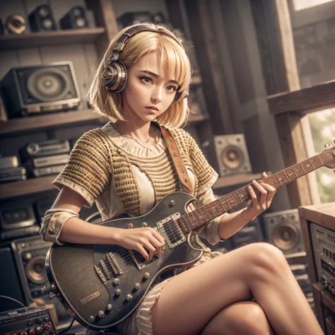 (Masterpiece, Top Quality: 1.4), Ultra Detail, Soft Light, Natural Light, Cinematic Light, Film Grain, (Depth of Field), (1 Female, Solo: 1.4), 17 Years Old, Perfect Female Shape, (Perfect Face, Detailed Face, Glossy Lips, Eyeliner), Short Hair, Blonde, (M...