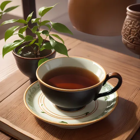 a close-up of a cup of tea poured into a cup, is ((drink a cup of tea)), drink tea, strong book, pour, wang chen, tea cup, dao t...