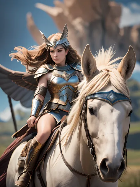 an ultrareakistic epic photography of a valkyrie warrior on a horse riding into the battle, intense action, cinematic rim light,...