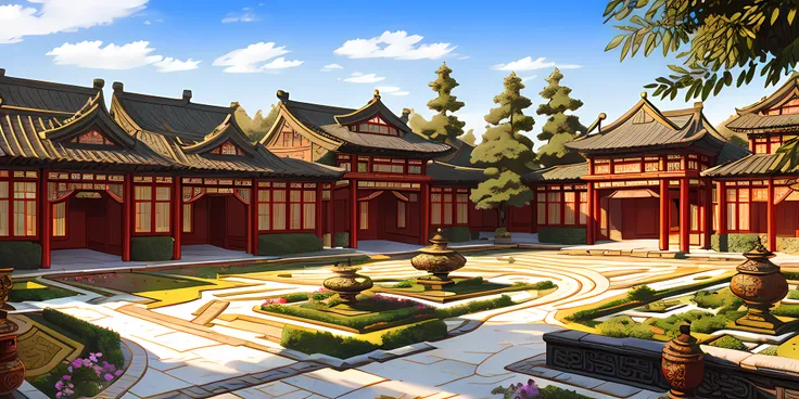 masterpiece, best quality, high quality, extremely detailed, a row of chinese courtyard yards,