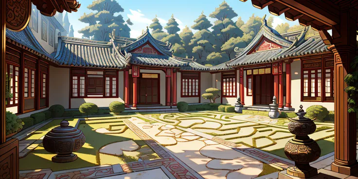 masterpiece, the best quality, high quality, extremely detailed, ancient chinese courtyard is generally composed of courtyards, ...