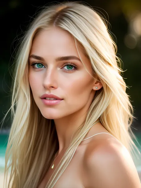 cinematic soft lighting illuminates a stunningly detailed and ultra-realistic beautiful australian supermodel, beach look, long ...