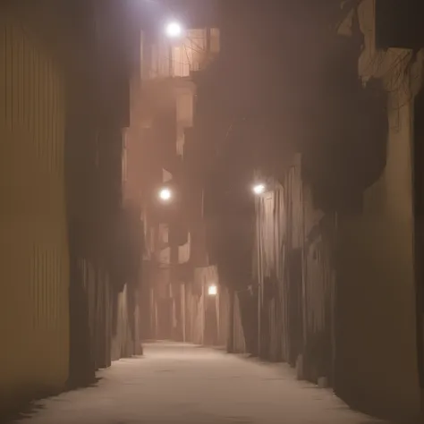 A mysterious, deserted alley in a high-tech city, illuminated by a faint, eerie glow of street lamps. --auto --s2
