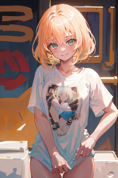 (8k, highest quality, best quality, masterpiece, highly detailed:1.2),
1girl, upper body, woman looks like (Margot Robbie), wearing boyfriend shirt and panty, (naked shirt, shirt tug), shy, half smile, midday, from below