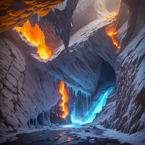 extensive landscape photography (bottom view, which shows the vault of the cave, (detailed description of the cave), stalactites...