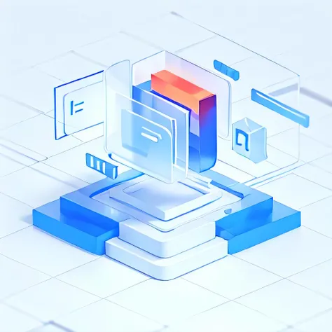 best quality, many details,4k,blender,octane render,C4D,transparent glass texture,DDicon,blue|orange, frosted glass, transparent technology sense, industrial design,white background,studio lighting, sunshine,flat, minimal,quasi-object,axisymmetric,Data,cub...