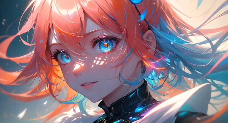 (Masterpiece:1.2), best quality, (illustration:1.2), (ultra-detailed),Eye focus,(Masterpiece Glow, pink lens flare), (Cinematic background), hyper details, (delicate detailed), ( intricate details) ), octane render, hdr, (hyperdetailed:1.15), ((colourful))...