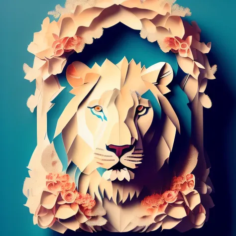 paperai, lion, portrait, front view, centered