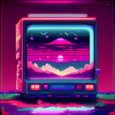 (RetroWave: 1), wave, akira, cyberpunk, futuristic vehicle, van gogh, starry night