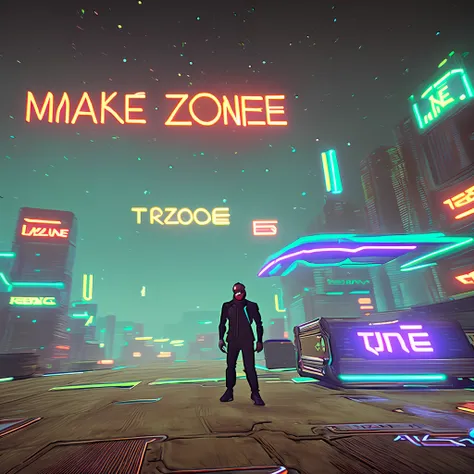 make a futuristic image with the name zone in game written with a neon font