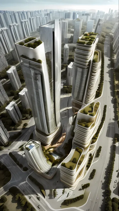 high-rise building in a futuristic city designed by zaha hadid, futuristic buildings, modern buildings, imagination, fusion betw...