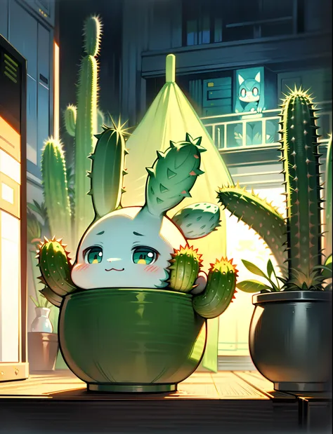 a cartoon cactus, anthropomorphic cactus, cute cartoonish, beautiful illustration, detailed digital art, cute art, cute pokemon ...