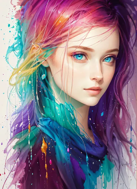 painting of a woman with colorful hair and blue eyes, beautiful art uhd 4 k, beautiful gorgeous digital art, gorgeous digital ar...