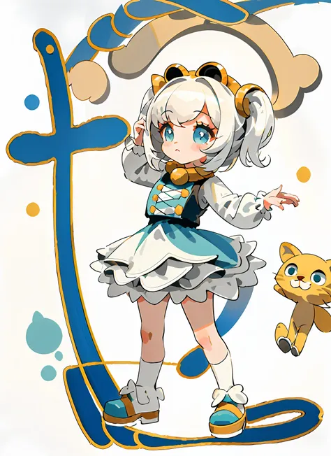 animal costume, masterpiece, ultra-detailed, full body:1.2, simple background, white backs 1girl, chibi, cute, best quality