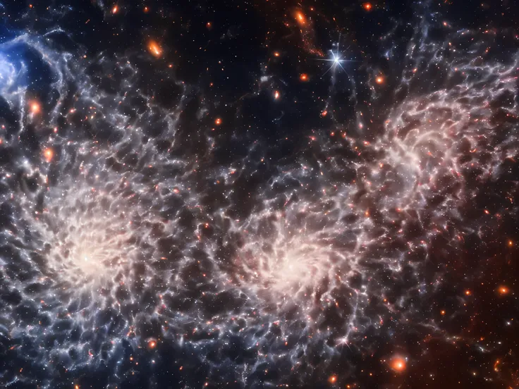 a universe like water, such as a river, ocean flow, space nebula, liquefy, chaotic galaxy, water ink, dark nebulae, cosmic space background, yellow, bright flow, brightening of bright branches and branches, voronoi microstructures, nebula dust, intricate d...