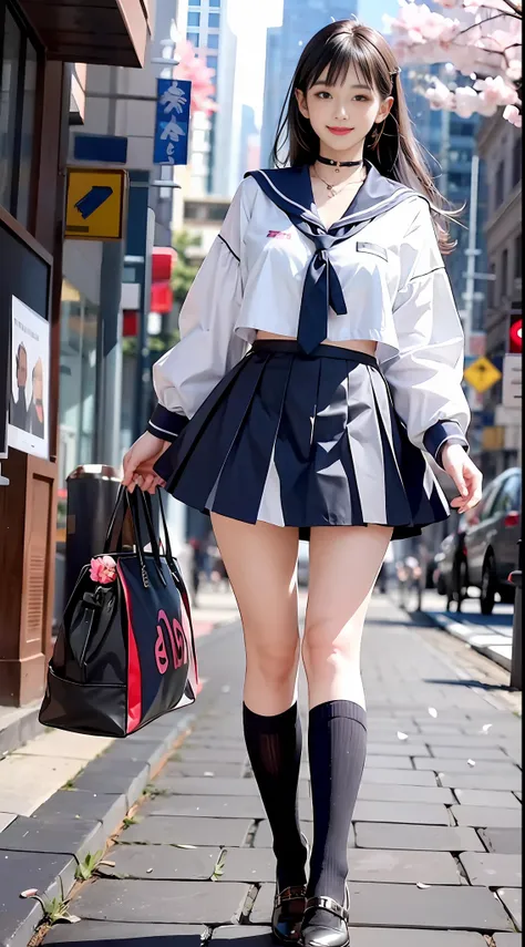 masterpiece, superb piece, full body, 1girl, bangs, blue choker, blue tie, black hair, light blue skirt, blush, bracelet, beauti...