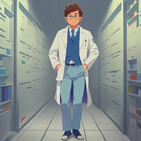 male doctor, cartoon doctor, q version doctor, white coat, eye details, short hair, no bangs, inch hairstyle, glasses, 3d render...