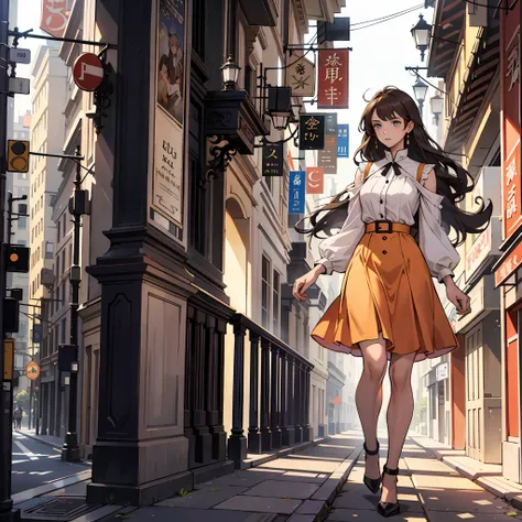 Masterpiece, best quality, 1 girl, royal sister, modern city, tan long-haired beauty president, gorgeous fashion dress,