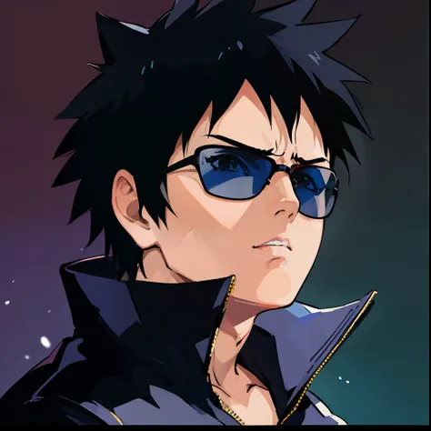(boy wearing a sunglasses on a black color background), akira, anime, anime akira, retro anime, 80s anime, 90s anime, lofi, lo-fi