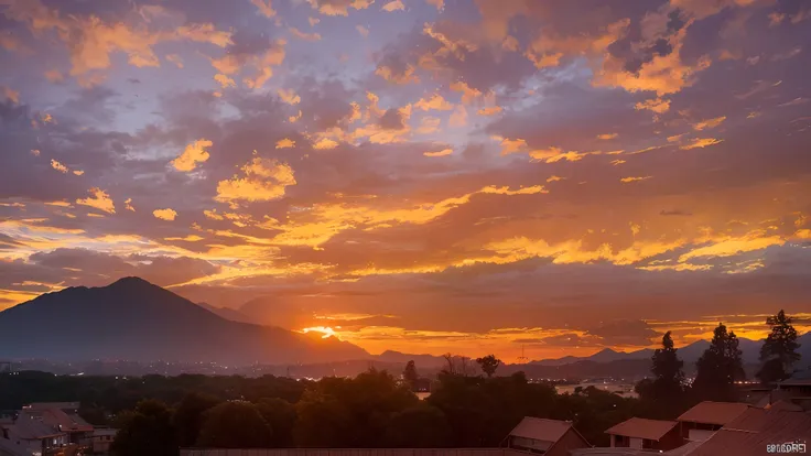 As the sun sets, the sky gradually darkens, and the fiery red sun slowly disappears on the horizon. The clouds in the sky were dyed a brilliant orange-red color, as if rendered by the afterglow of the sun. Gradually, the last rays of the sun disappeared, r...