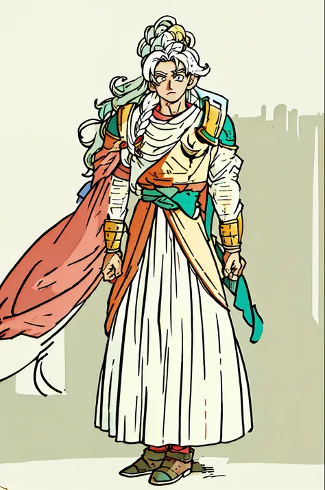 White hair, long-haired, male, peach-eyed, armor, sage, masterpiece, top quality