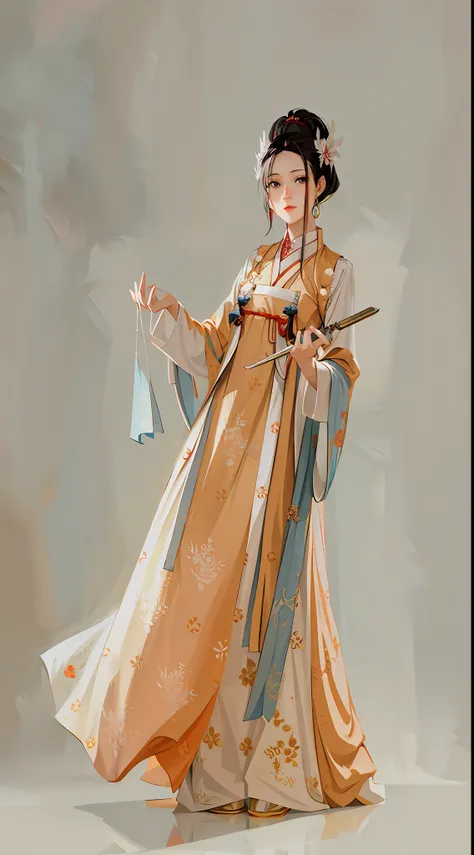 arafed woman in a long dress holding a knife and a piece of paper, hanfu, tang dynasty, traditional chinese clothing, wearing ancient chinese clothes, palace , a girl in hanfu, with acient chinese clothes, chinese costume, white hanfu, inspired by Tang Di,...