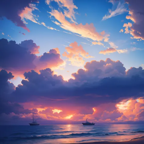 Sky, clouds, sunset, love, sea, colorful --auto --s2