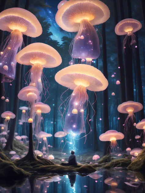{
"scene": {
"location": "(a glowing forest :1.4)",
"character": "(many jellyfishes :1.4)",
"elements": "(the ground is wet :1.4), (bright starry sky :1.4)"
},
"environment": {
"mood": "(reflection :1.4)",
...