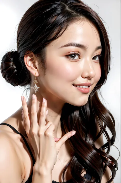 (side view:1.2) and 8k hd raw high resolution photo and (face close-up:0.75) and a beautiful ulzzang korean idol puts her hand o...