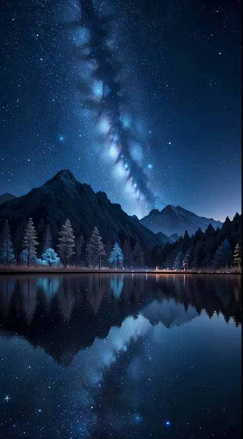 silence, (scenery, starry sky in water mirror:1.2), masterpiece, best quality, HDR, rocks, mountain range, darkness, nebula, particle, perspective, cinematic shadow, sharp focus, highres, photography, realistic, highest detailed, extreme detailed, ultra de...