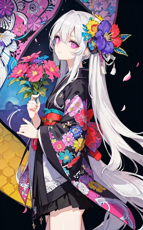 ((masterpiece:1.4, best quality))+, (ultra detailed)+,
[(black background:1.5)::0.25], (hexagon:1.4), (vivid color:1.4), vibrant color, bold color,
(pop art:1.4), (zentangle, flower effects:1.4), (art nouveau:1.1),
cowboy shot,(from side),
(cityscape,night...