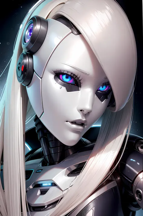 best quality, high detail, 8k, human, robot girl, android face(metal), steel & titanium leather, robotic face(with human feature...