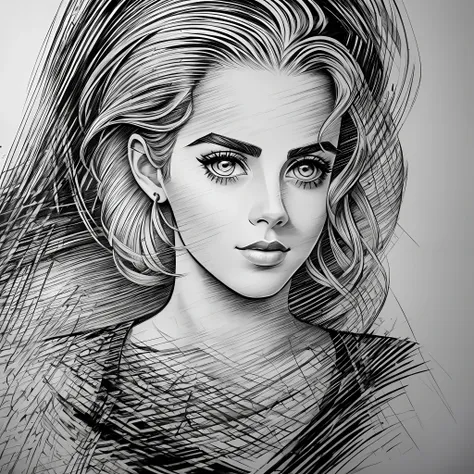 art in paper texture of actress lucy boynton sketch style, black and white pencil drawing, and pure graffiti, with shading, the ...